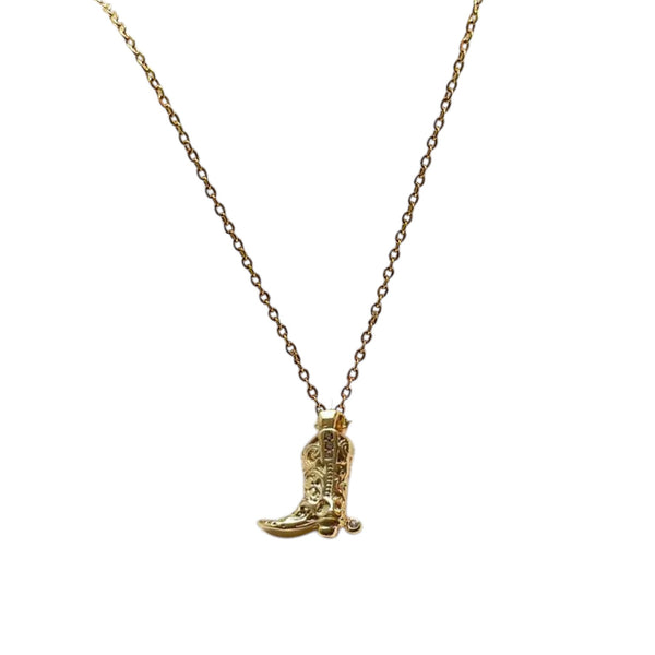 Cowboy Boot Pendant Necklace Gold