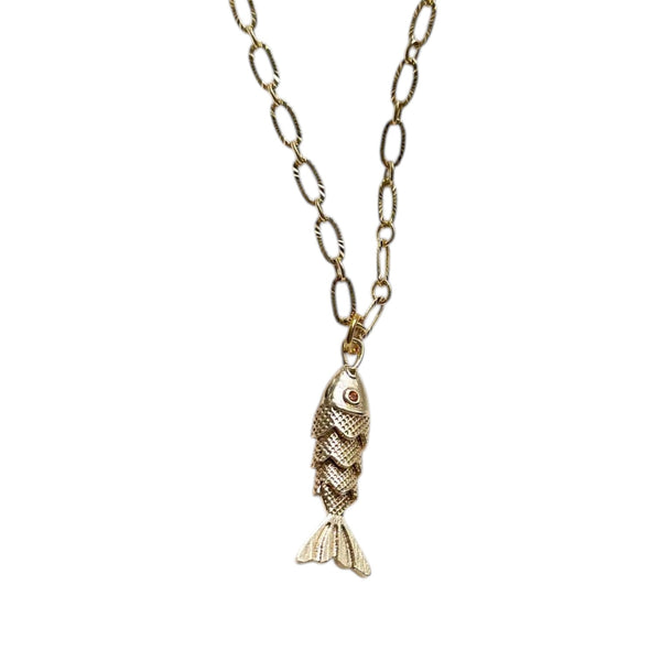 Fish Pendant Necklace Gold
