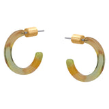 Hoop earrings with gradient yellow and brown design on a white background