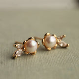 Stud Gold Earrings Pearl Marigold Flower