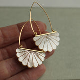 Earrings Hoop Mother of Pearl Art Deco Fan