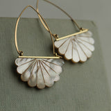 Earrings Hoop Mother of Pearl Art Deco Fan