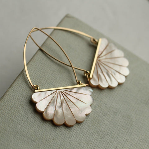 Earrings Hoop Mother of Pearl Art Deco Fan