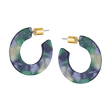 Hoop Earrings Resin Small Flat Oval Blue