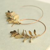 Hoop Earrings Brass Botanical Leaf