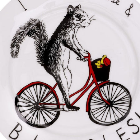 Plate China Squirrel I Love Cheese And Bicycles