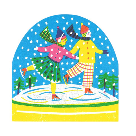 Christmas Card Ice Skaters Snow Globe