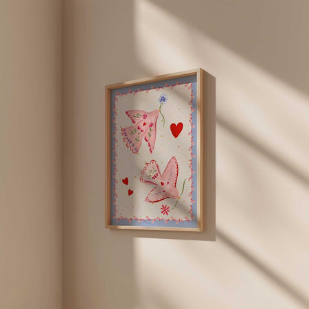 Pink Love Birds Print A4