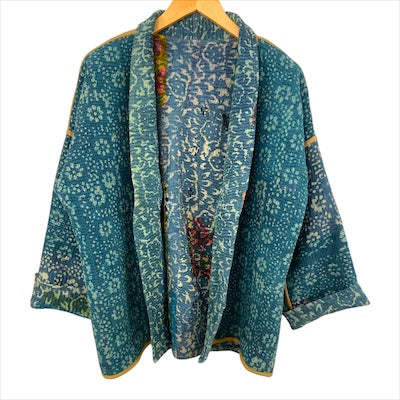 Jacket Kantha Reversible Indigo Flower