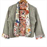 Jacket Reversable Cotton Floral Olive Stripe