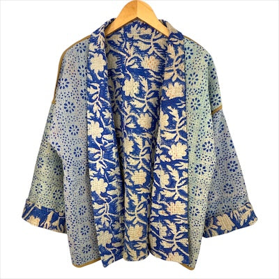 Jacket Kantha Reversible Blue Floral