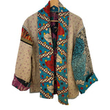 Jacket Cotton Kantha Reversable Broad Collar Vintage Fabric Blue