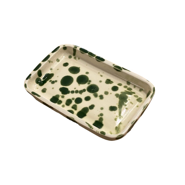 Trinket Dish Rectangle Ceramic Olive Green Splatter