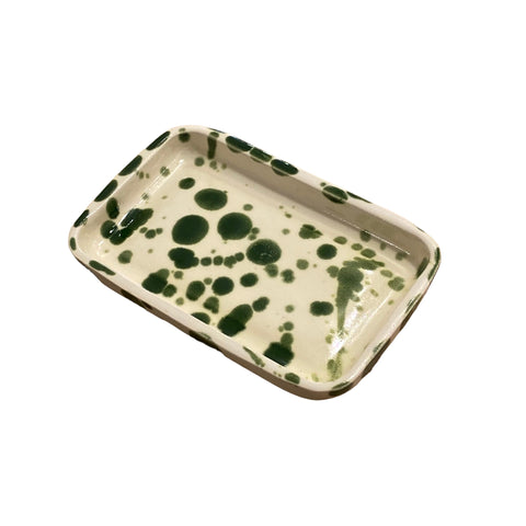 Trinket Dish Rectangle Ceramic Olive Green Splatter