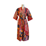 Robe Cotton Kantha Kimono Free Size Ikat Red
