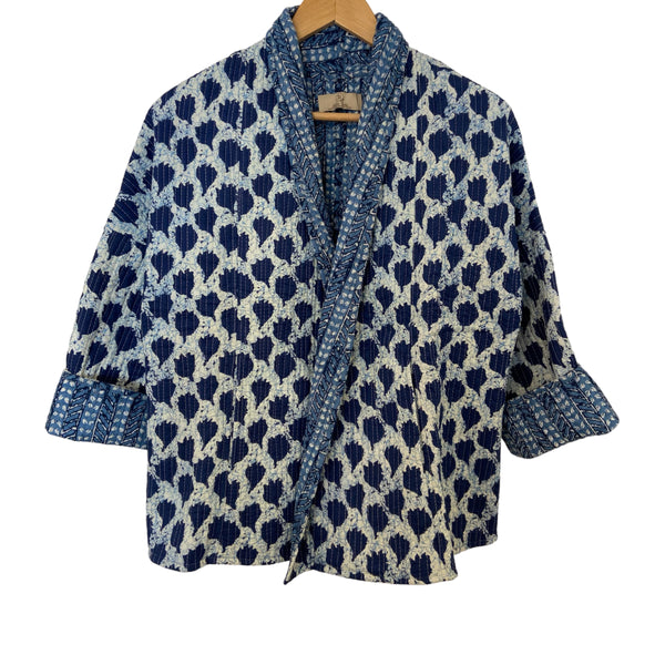 Jacket Cotton Kantha Reversable Blue Leaf