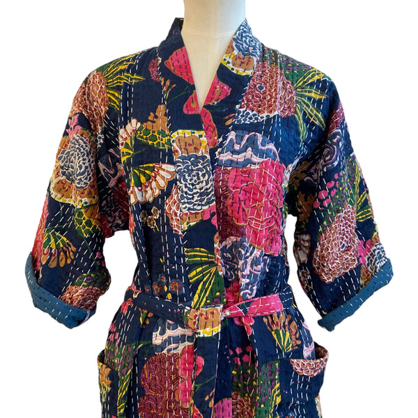 Robe Cotton Kantha Navy Floral