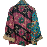 Jacket Cotton Kantha Reversable Broad Collar Vintage Fabric Blue