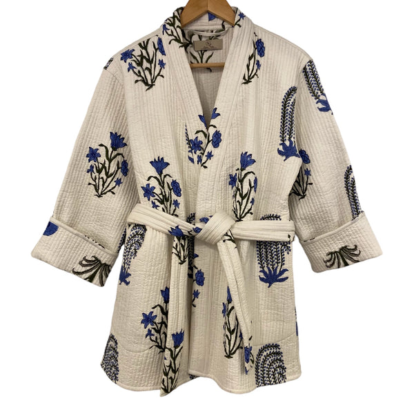 Robe Quilted Cotton Reversable Block Printed Blue Floral