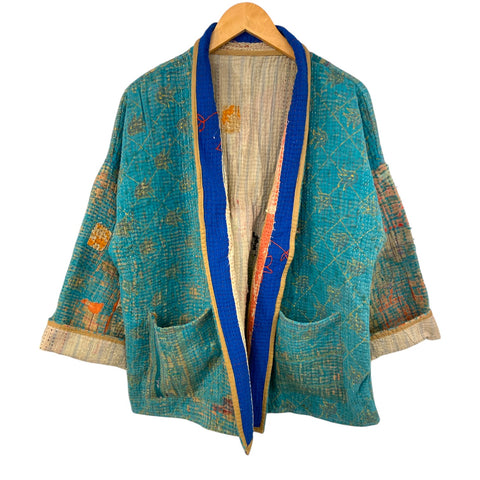 Jacket Kantha Reversible Blue Tulip