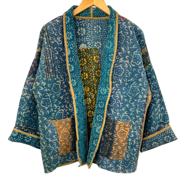 Jacket Kantha Reversible Indigo Flower