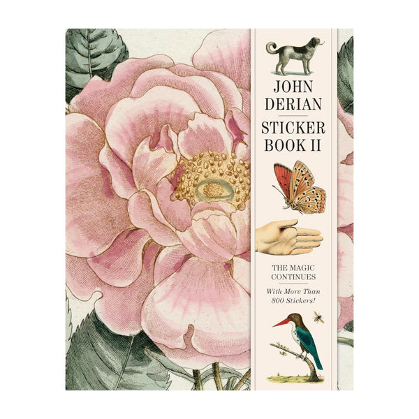 John Derian sticker book with floral design and text on a white background