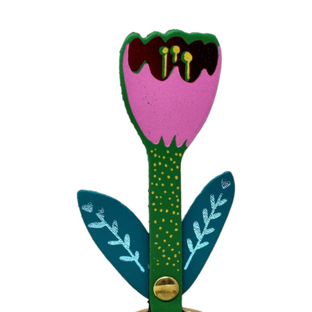 Key Fob Leather Tulip Flower Bright Green