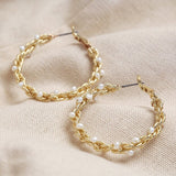 Hoop Earrings Twisted Gold Fresh Water Pearl