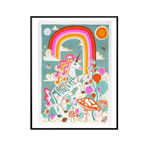 Risograph Print A4 Magical Unicorn