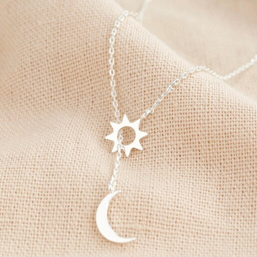 Moon And Stars Lariat Necklace Silver