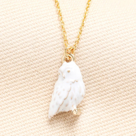 Enamel Owl Pendant Necklace Gold