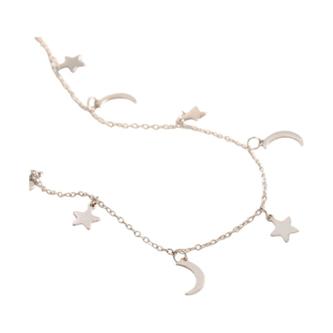 Star And Moon Charm Necklace Silver