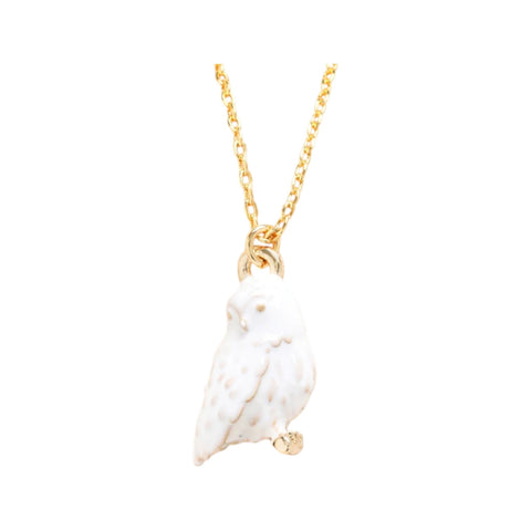 Enamel Owl Pendant Necklace Gold