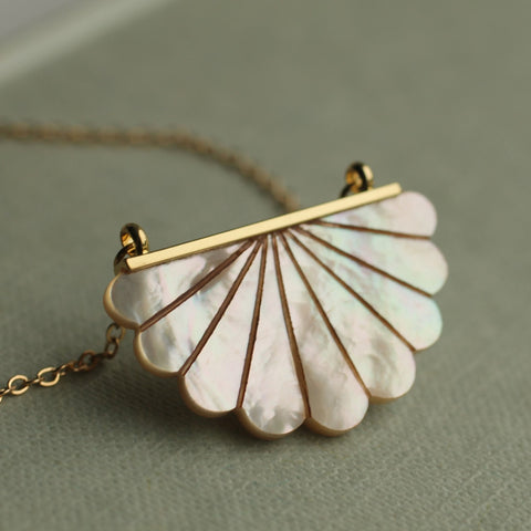 Necklace Gold Plated Mother of Pearl Scallop Fan