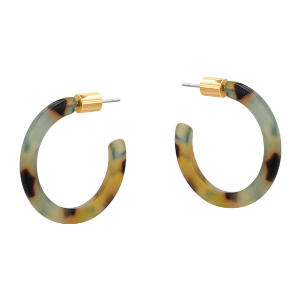 Hoop earrings with tortoiseshell design and gold accents on a white background