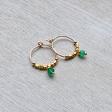 Green Onyx Gold Wire Hoop Earrings