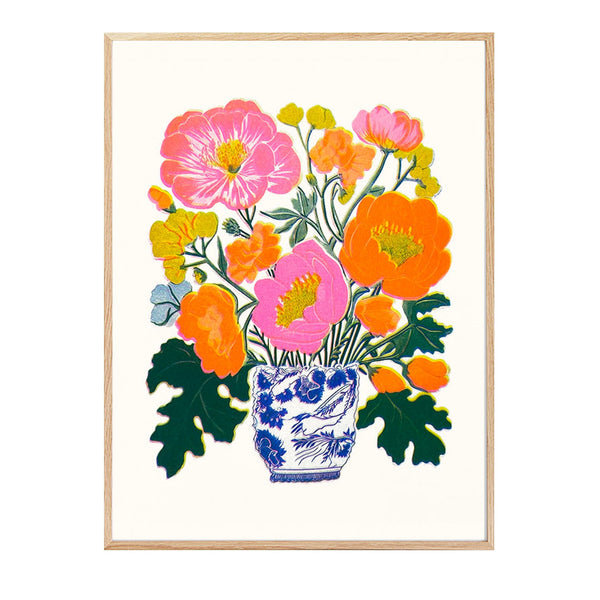 Print Risograph Orange And Pink Peonies