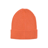 Orange Wool Ribbed Beanie Hat
