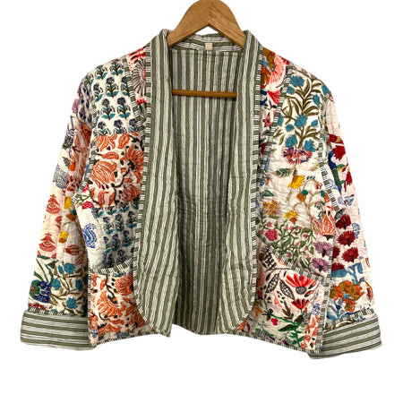 Jacket Reversable Cotton Floral Olive Stripe