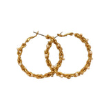 Hoop Earrings Twisted Gold Fresh Water Pearl