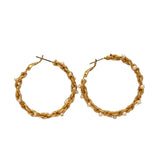 Hoop Earrings Twisted Gold Fresh Water Pearl