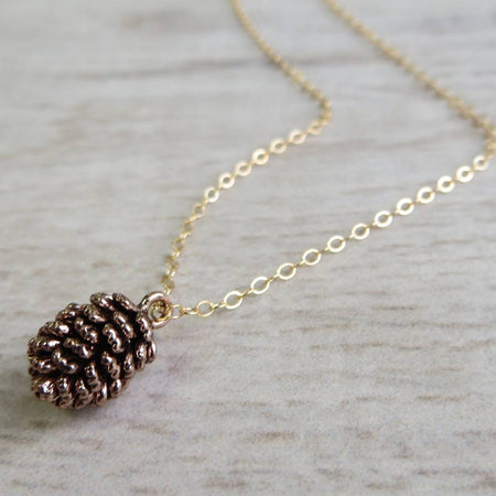 Brass Pine Cone Charm Necklace