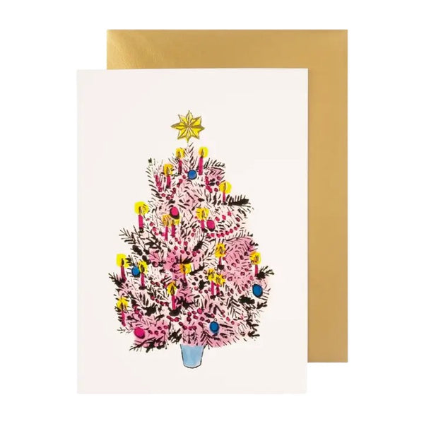 Christmas Card Pink And Gold Tree