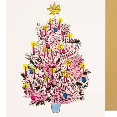 Christmas Card Pink And Gold Tree