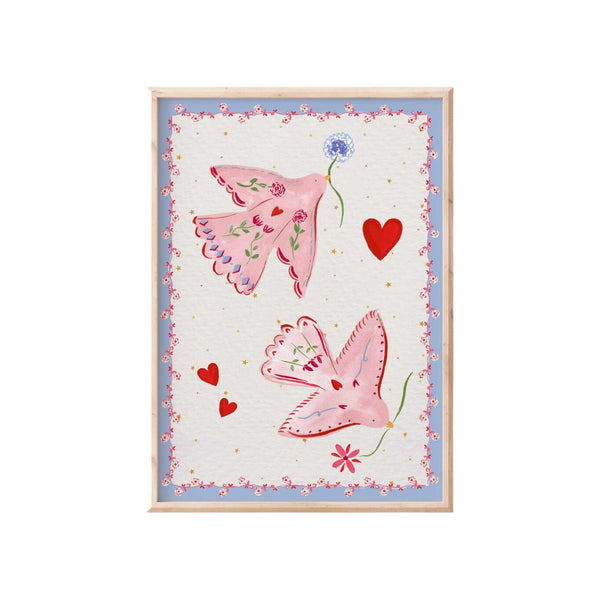 Pink Love Birds Print A4