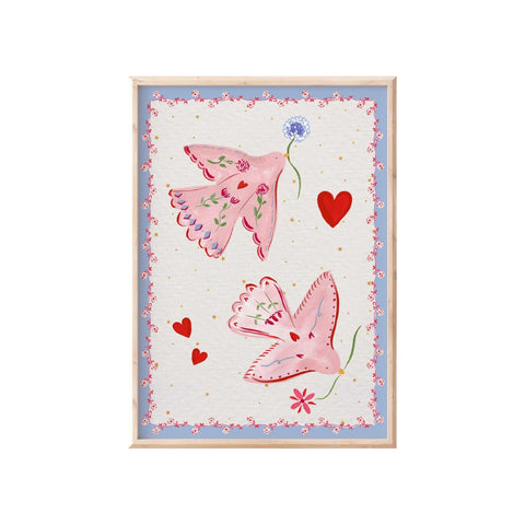 Pink Love Birds Print A4