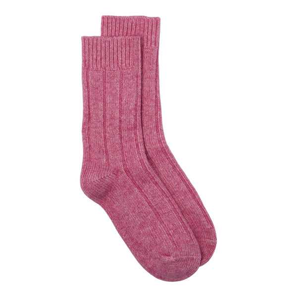 Pair of pink wool socks on a white background