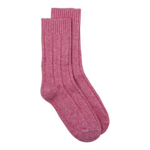 Pair of pink wool socks on a white background