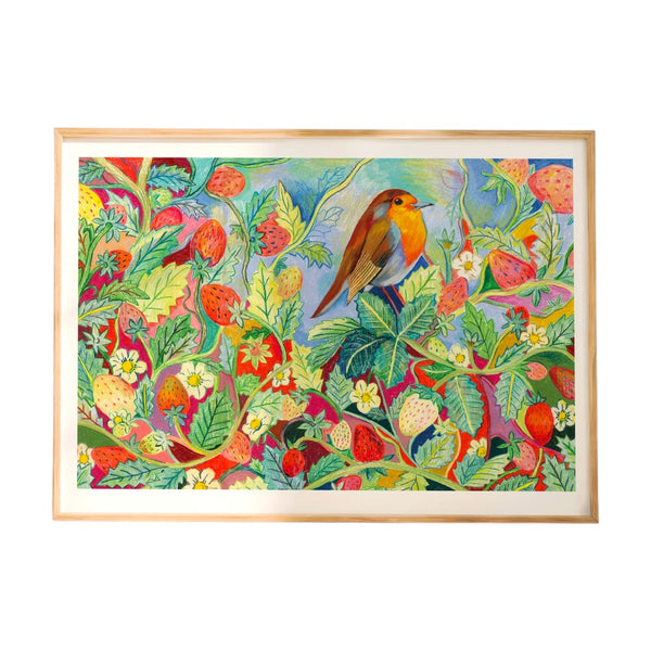 A3 Limited Edition Print Robin And Strawberries