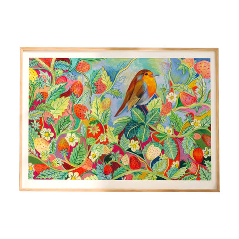 A3 Limited Edition Print Robin And Strawberries